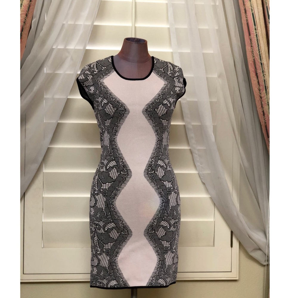 PARKER KNITTED BLACK AND NUDE DRESS